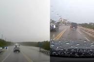 Момент удара молнии в машину возвращавшегося домой мужчины попал на видео